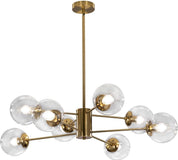 Gold chandelier with multiple glass shades on a white background