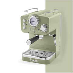 Green Swan espresso machine on a white background