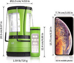 Green lantern with dimensions and a smartphone for scale on a white background