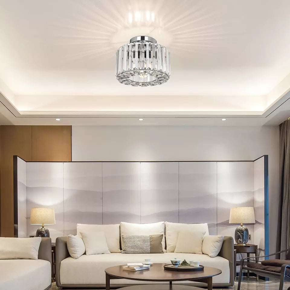 Crystal Chandelier Ceiling Light – Modern Glass Pendant in Silver Finish