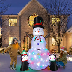 8FT inflatable snowman with penguins and LED festive lights