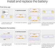 Instructions for installing and replacing a battery in a device.