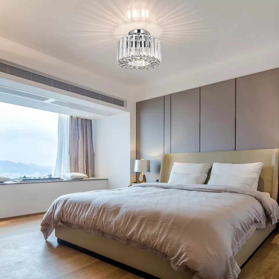 Crystal Chandelier Ceiling Light – Modern Glass Pendant in Silver Finish