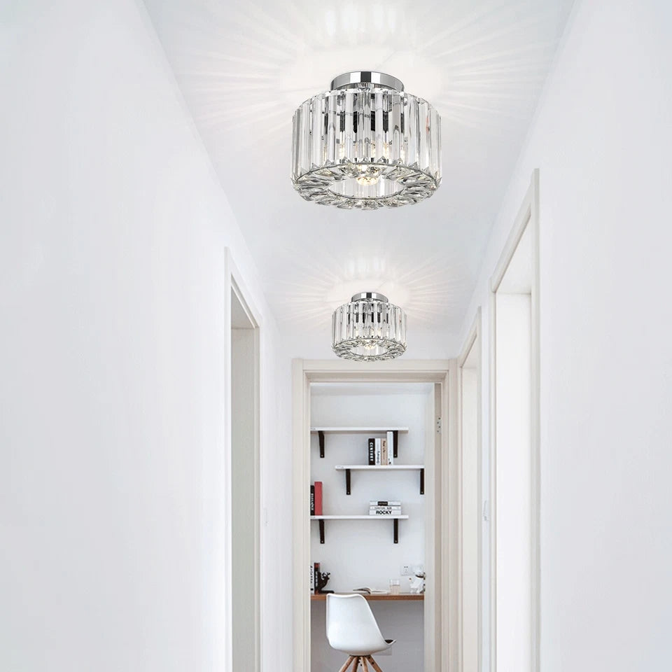 Crystal Chandelier Ceiling Light – Modern Glass Pendant in Silver Finish