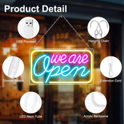 LED Neon We Are Open Sign 16.5"x9" – Bright USB Powered Open Sign with ON/OFF Switch for Business, Stores, Bars, Restaurants