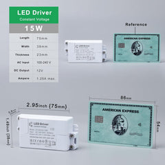 LED driver with dimensions and specifications on a gray background