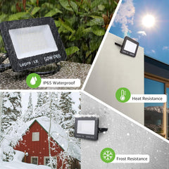 LED flood light with waterproof, heat resistance, and frost resistance features in various outdoor settings.
