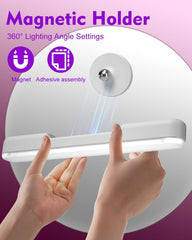 LED light bar with magnetic and adhesive holder on a purple background
