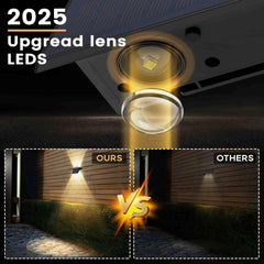 LED light bulb with '2025 Upgrade lens LEDs' text, comparing our product to others.