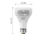 LED light bulb with dimensions labeled on a white background