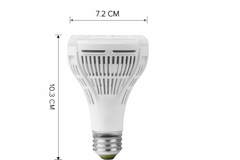 LED light bulb with dimensions labeled on a white background