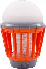 LED light bulb with orange and gray base on a white background