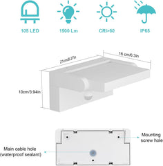 LED light fixture with specifications and dimensions on a white background