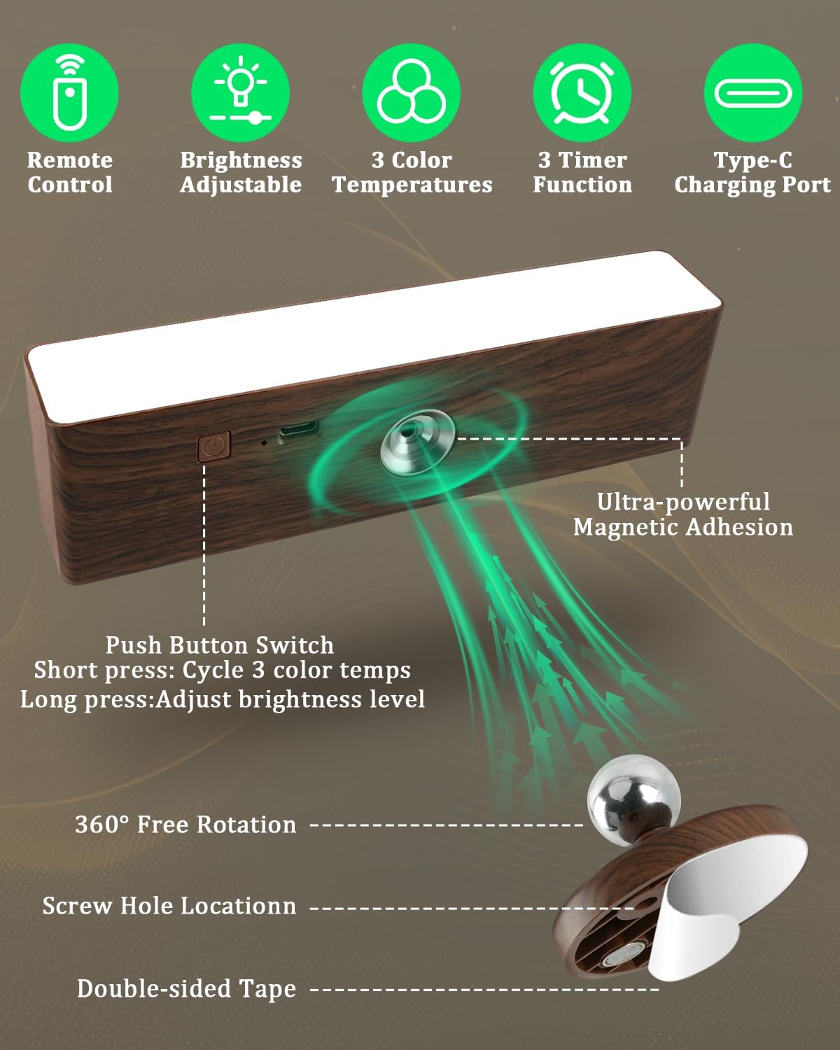 LED light strip with features highlighted on a brown background