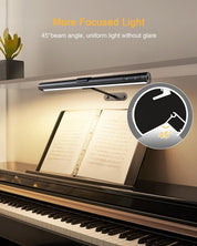 LED reading light on a piano with a 45-degree beam angle feature.