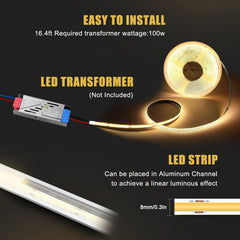 LED strip lighting kit with transformer on a black background