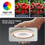 Light fixture with High CRI feature displayed alongside strawberries for color rendering comparison.