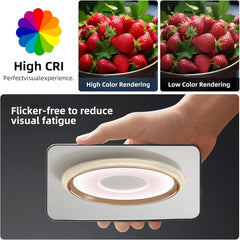 Light fixture with High CRI feature displayed alongside strawberries for color rendering comparison.