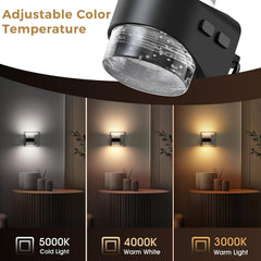 Light fixture with adjustable color temperature options in a room setting.