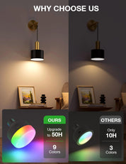 Light fixture with color change options and comparison to other products.