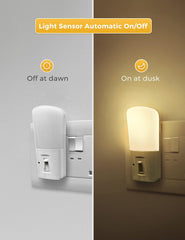 Light sensor night light switch with automatic on/off feature on a gray and brown background.