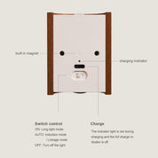 Light switch design with charging indicator and switch control features on a white background