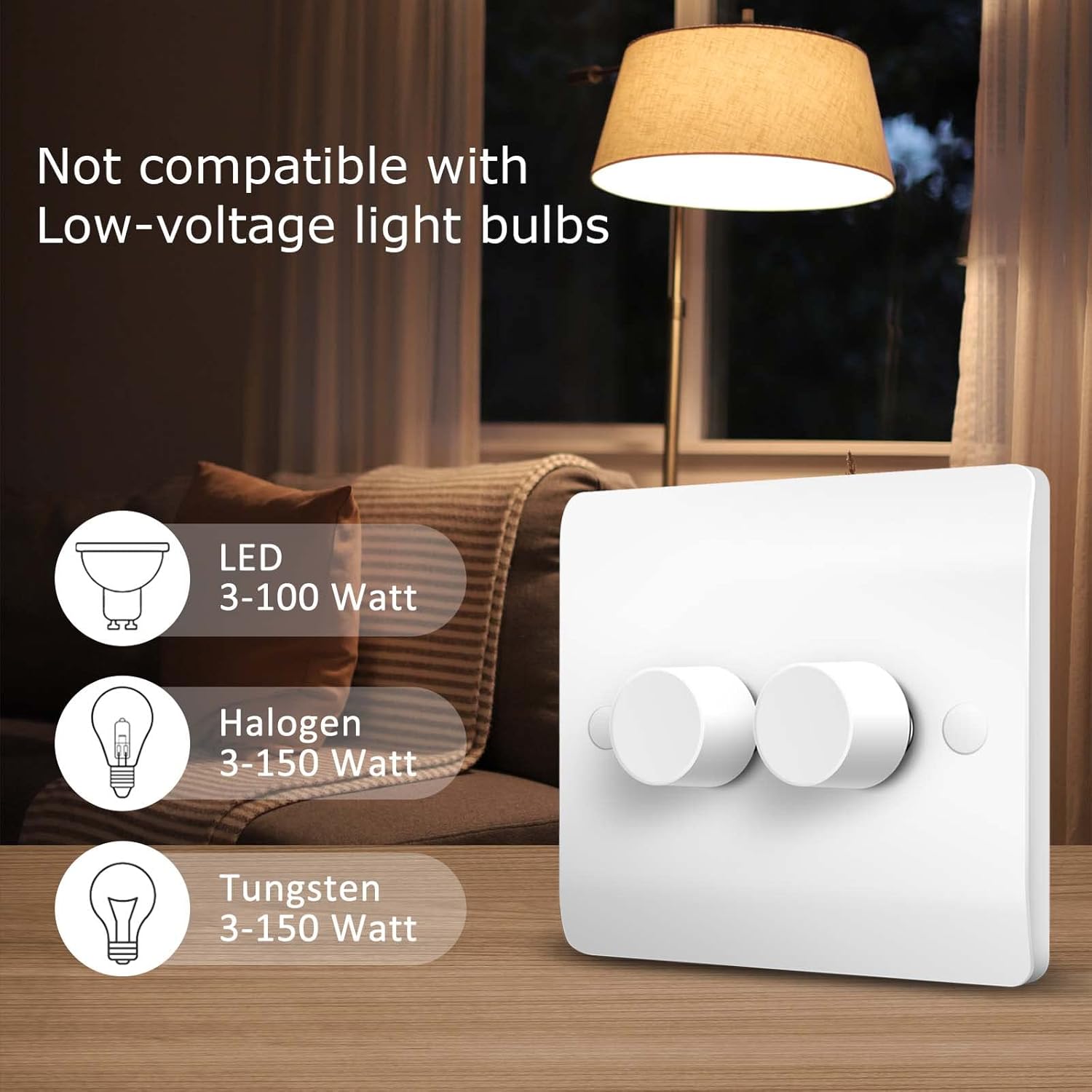LED DimmeLED Dimmer Switch 2 Gang – Trailing Edge Rotary Push On/Off ...