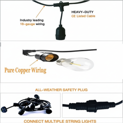 Lighting cable with features highlighted on a white background