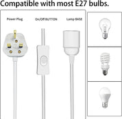 Lighting fixture components with E27 bulb compatibility on a white background