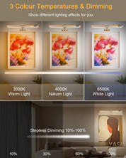 Lighting fixture with color temperature and dimming options displayed in a room setting.