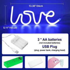 Love Neon Sign - LED Wall Light, USB/Battery Powered Neon Letters for Bedroom, Bar, Wedding, Party Décor (13.3x5.1 in)