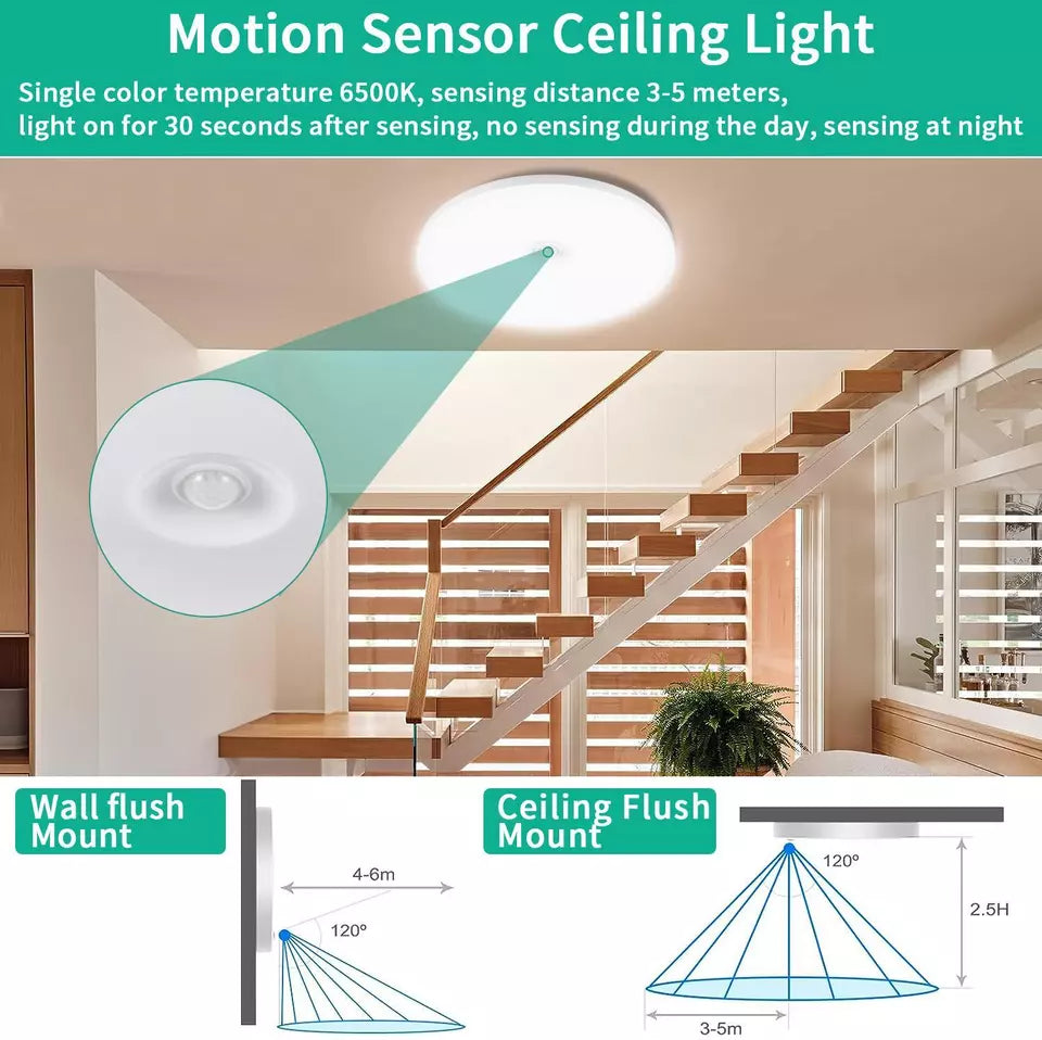 Round 48W LED Ceiling Light Panel with PIR Motion Sensor – Ultra Slim, Waterproof, Modern Design