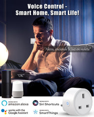 Man using voice control with smart home devices on a dark background