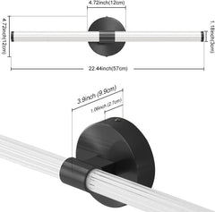 Measurement chart of a black shower curtain rod with dimensions labeled.