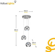 Measurement chart of a pendant light with dimensions labeled, featuring the 'ValueLights' brand.
