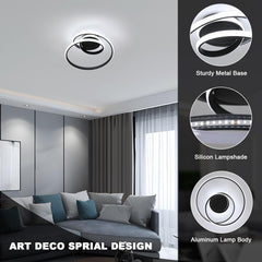 Modern ceiling light fixture in a living room with close-up details on a dark background.
