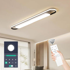 Modern ceiling light fixture with remote control in a living room setting