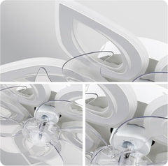 Modern chandelier with white and clear design on a light gray background