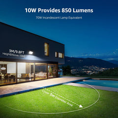 Modern house exterior with outdoor lighting system, pool, and mountain view.