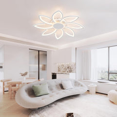 Modern living room with a unique ceiling light fixture