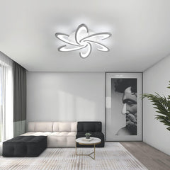 Modern living room with a unique ceiling light fixture