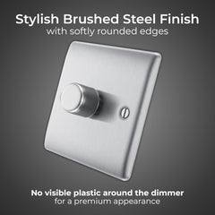 Metallic light switch with rounded edges on a dark background