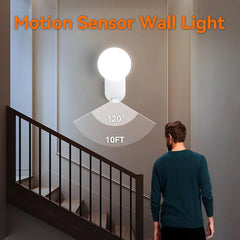 Motion sensor wall light with a man walking towards it in a home setting