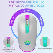 Mouse with DPI settings and metal scroll wheel on a light blue background