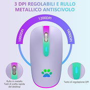 Mouse with DPI settings and metal scroll wheel on a light purple background