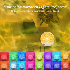 Multicolor Northern Lights Projector with LED lights on a blurred background