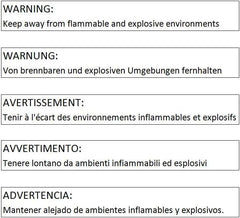 Multilingual warning labels on a white background