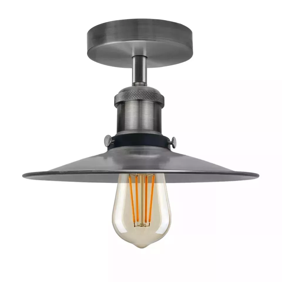 Retro Vintage Industrial Flush Mount Ceiling Light – Warm E27 Lamp Fitting