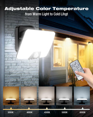 Outdoor wall light fixture with adjustable color temperature control, shown on a house exterior.