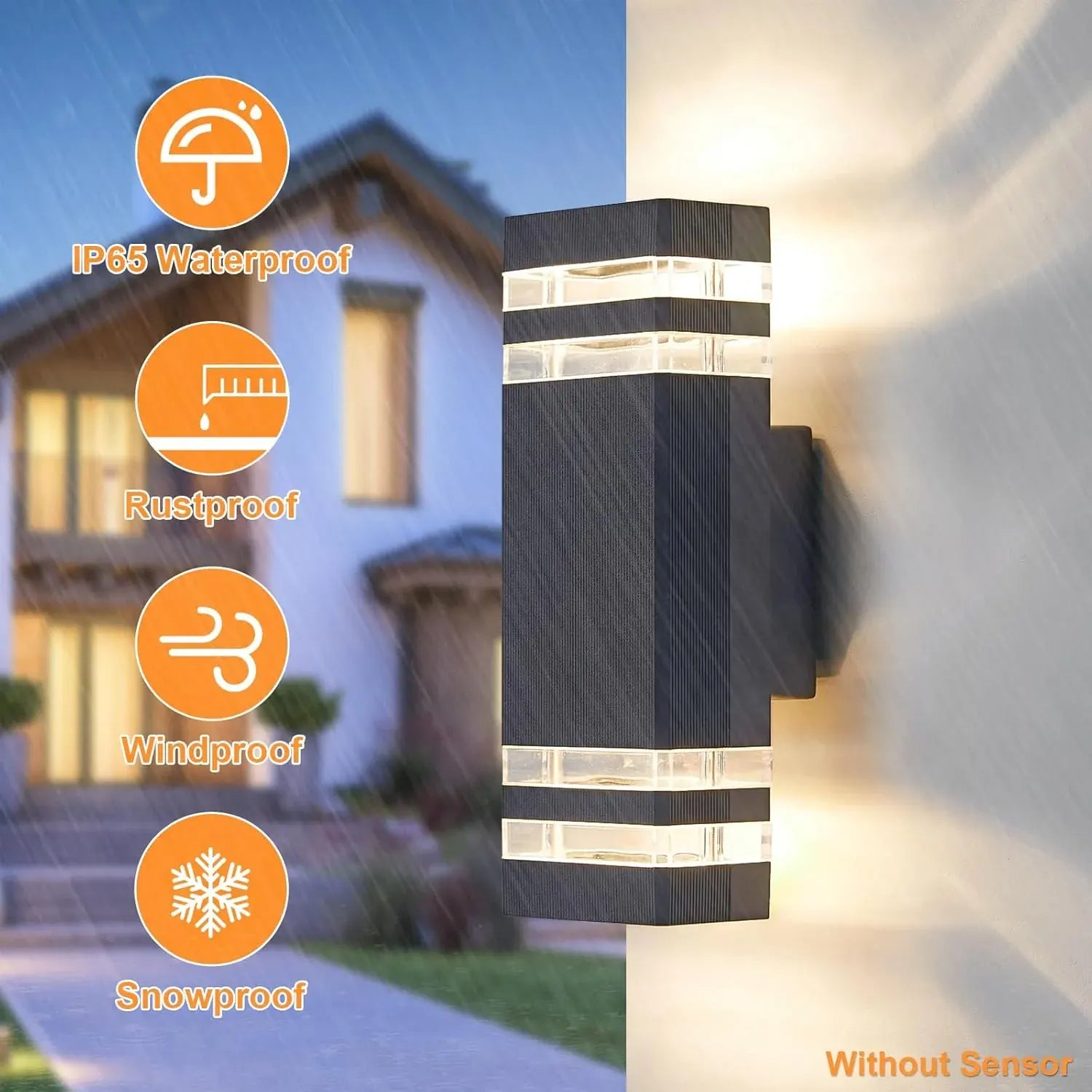 Modern Outdoor Wall Lights Mains Powered IP65 Up Down LED Light – Black Square Front Door Exterior Sconce, Weatherproof GU10 Wall Lamp for Porch, Patio & House